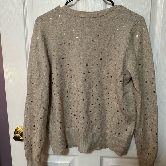 Loft Long Sleeve Beige Cardigan Covered with Gold Star Sequins Size Medium - Picture 3 of 5